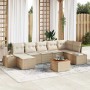 Beiges 8-teiliges vidaXL Garten-Sofa-Set aus Poly Rattan mit Kissen.