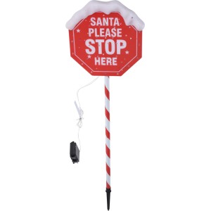 Rote Weihnachts-Bodenlampe „Santa Stop“ (105 cm) mit LED-Beleuchtung für den Außenbereich.