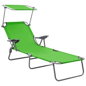 Grüne furnicato Sonnenliege mit Stahlgestell und Sonnendach für Garten oder Strand.