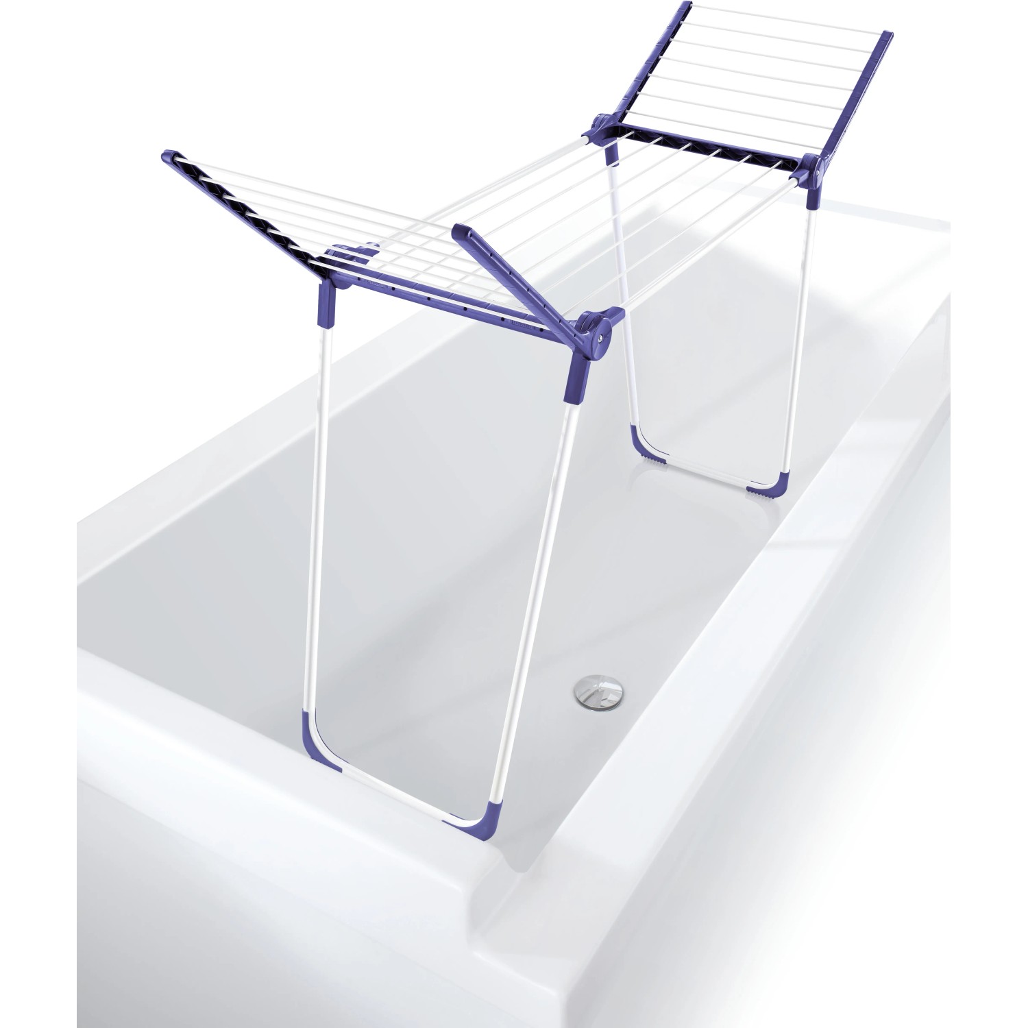 Leifheit Wäscheständer Pegasus 120 Compact in Badewanne, schmaler, klappbarer Trockner mit Flügeln.