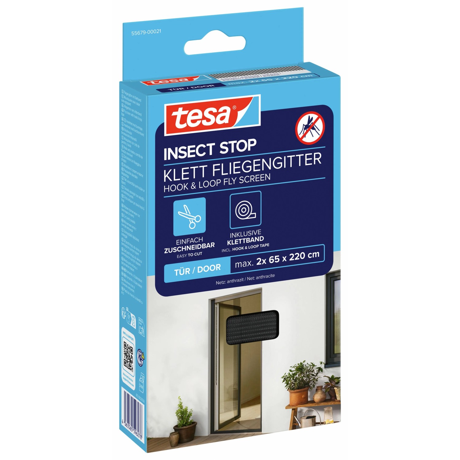 tesa® Insect Stop  Klett Fliegengitter für Türen anthrazit