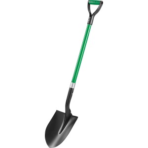 Schaufel, 215 mm, mit Stahlkopf und grünem Fiberglasstiel für Garten und Bau.