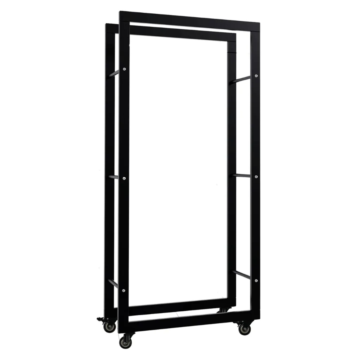 DELUKE Kaminholzregal Innen Metall SATLO Mit Rollen Brennholzregal Innen Kaminholzständer Feuerholzregal Schwarz 25x60x125cm