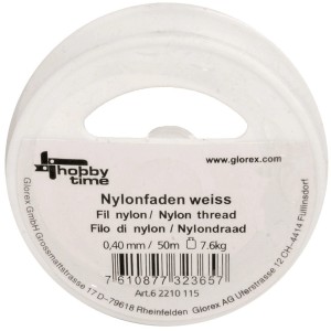 Weißer Nylonfaden 0,40 mm x 50 m für Schmuckbasteln, reißfest bis 7,6 kg.