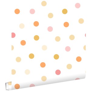 ESTAhome Tapete Punktmuster Gelb Orange und Rosa 50 x 900 cm