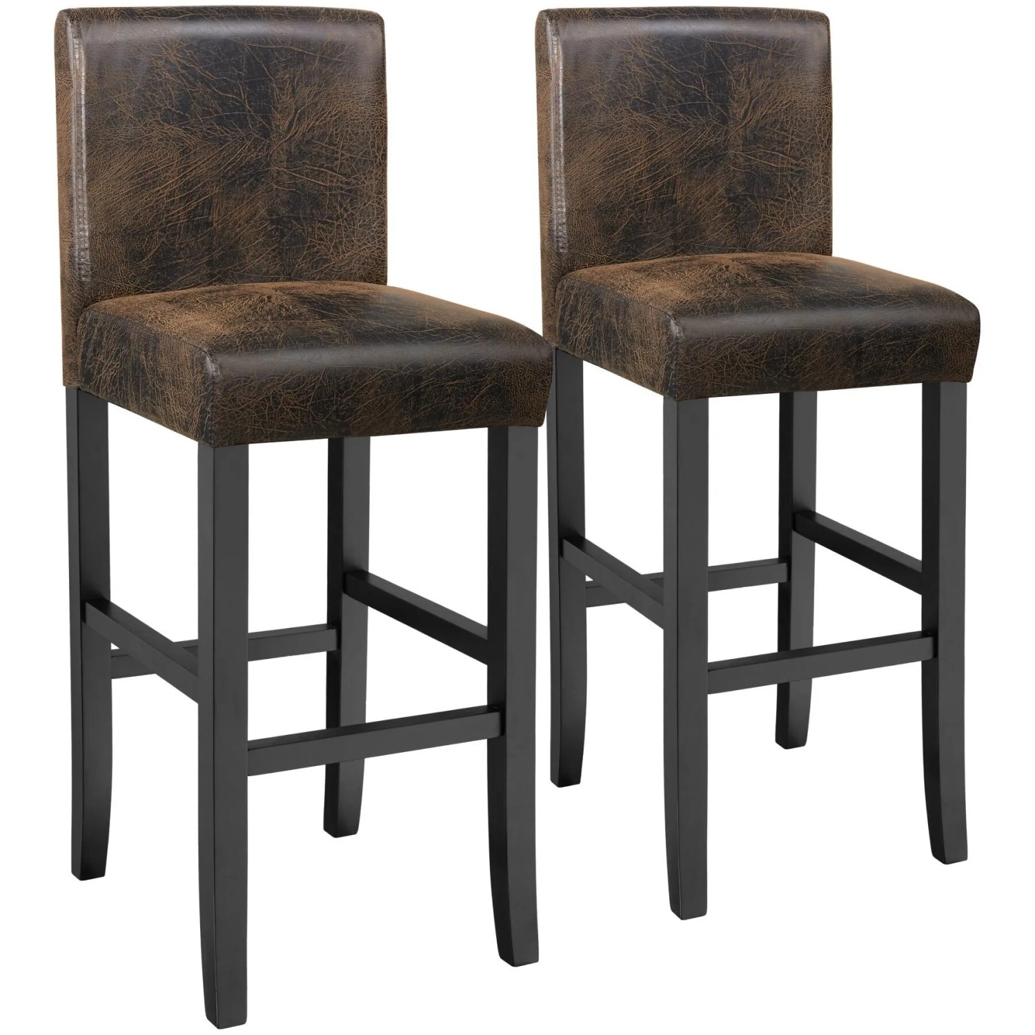 Tectake Barhocker  Gepolstert Mit Rückenlehne Bezug Aus Kunstleder 2Er Set 41 x 40 x 107 cm Antikbraun