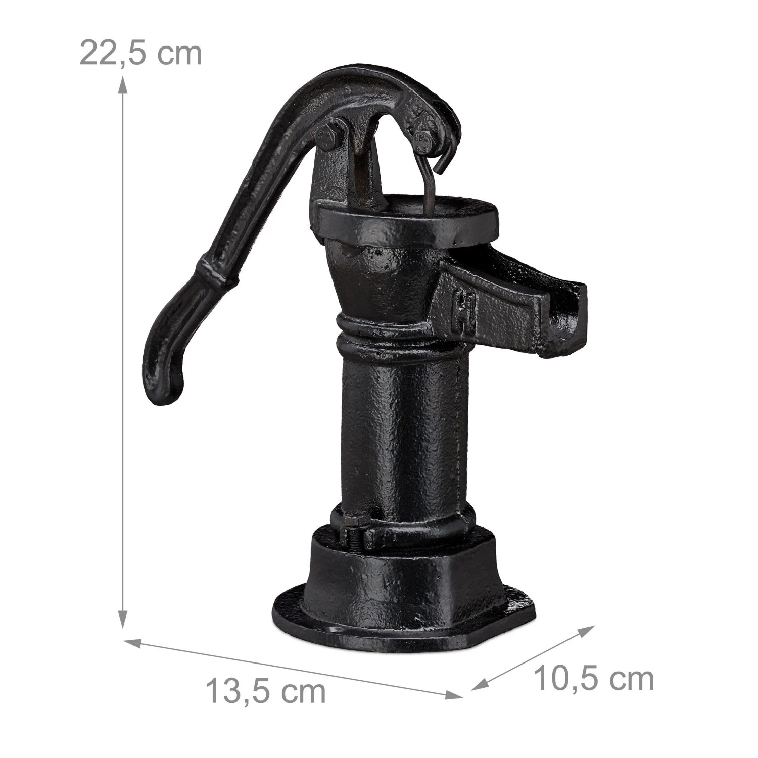 Relaxdays Deko Pumpe Gusseisen Schwarz Beweglich 22,5 cm x 13,5 cm x 10,5 cm 1,8 kg_4
