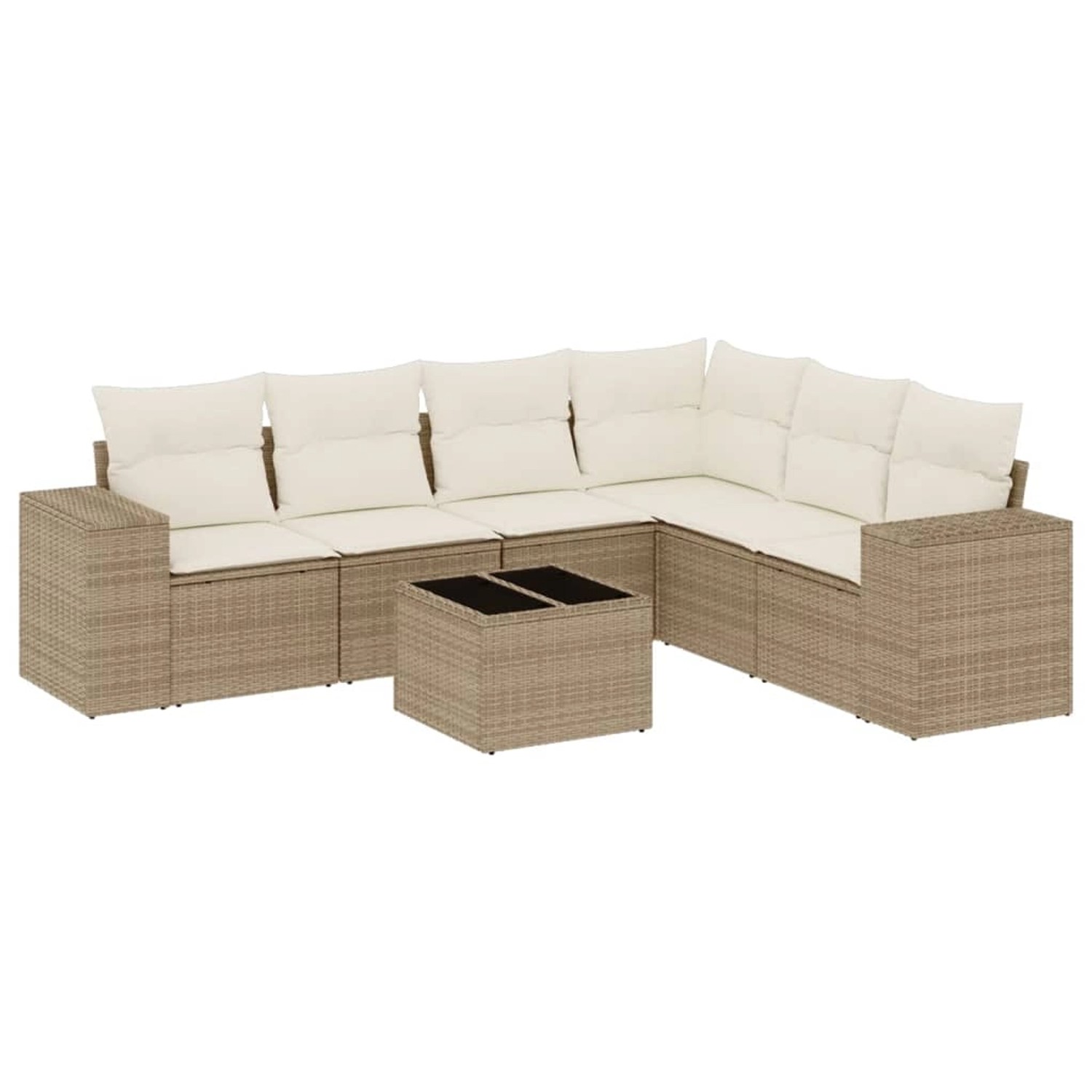 vidaXL 7-Tlg Garten-Sofagarnitur mit Kissen Beige Poly Rattan 3222617 günstig online kaufen