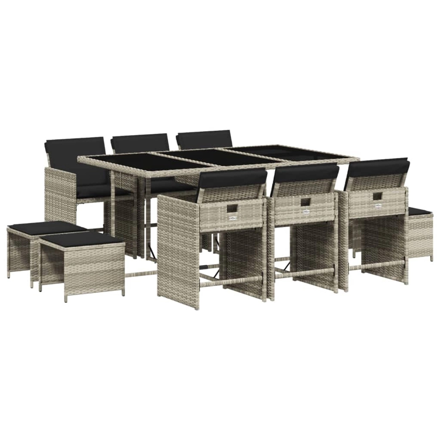 vidaXL 11-Tlg Garten-Essgruppe mit Kissen Hellgrau Poly Rattan 3211151 günstig online kaufen