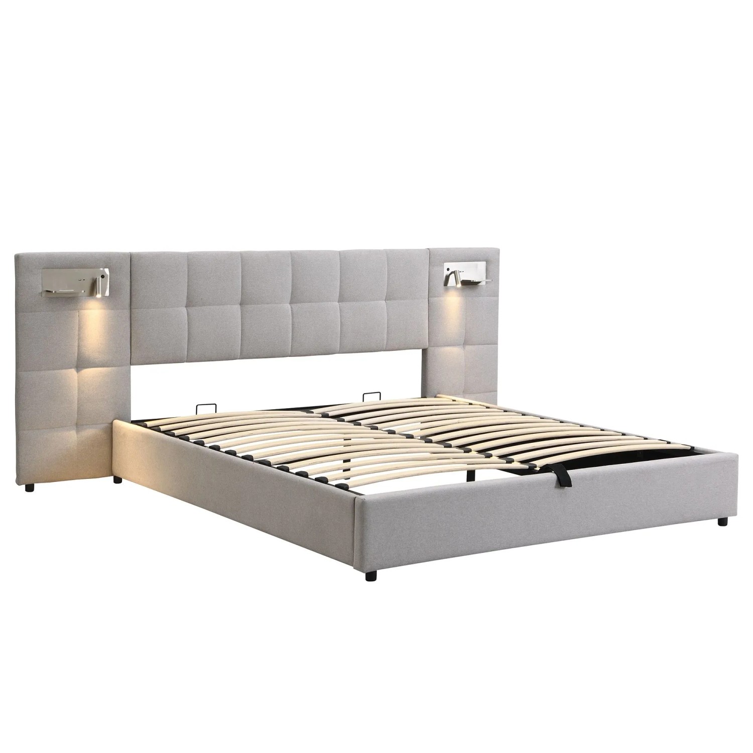 Merax Polsterbett 180x200 Hydraulisches Bett mit USB Wireless Charging Stauraum Leinen Grau