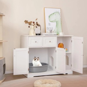 Costway Katzenschrank für Katzentoilette Weiß 100 x 45 x 80 cm
