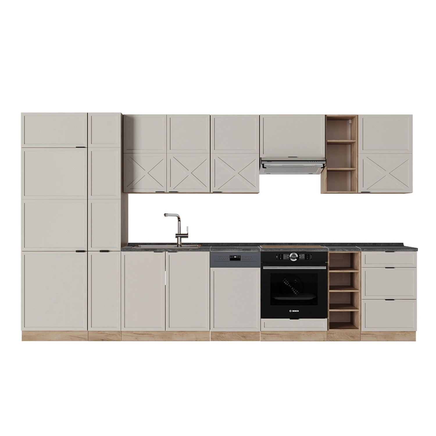 Vicco Fame-Line Küchenzeile GrauBeige/Goldkraft Eiche 355 cm AP Anthrazit günstig online kaufen