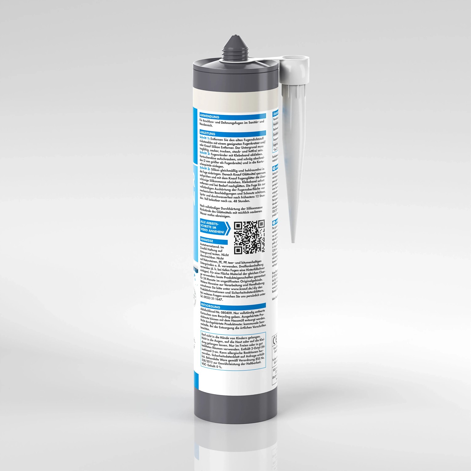 Knauf Sanitär-Silikon Manhattan, 300ml Kartusche für Bad & Küche. Farbe: Grau.