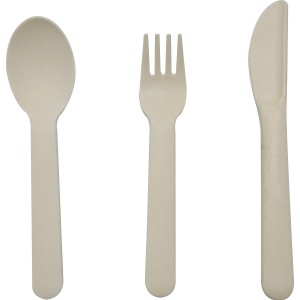 Besteck aus Bambusfaser, Teil des 24-teiligen Picknick-Korbs mit Zitronenmuster.