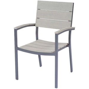Garten Pleasure Stapelstuhl Olivia, Teil des 7-teiligen Gartenmöbel-Sets, grau mit Holzoptik.
