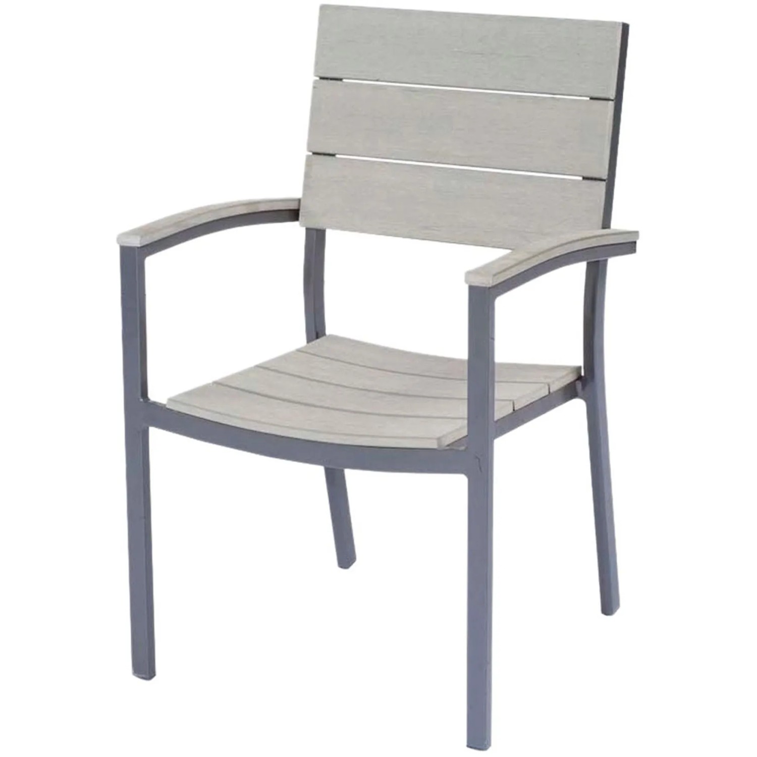 Garten Pleasure Stapelstuhl Olivia, Teil des 7-teiligen Gartenmöbel-Sets, grau mit Holzoptik.