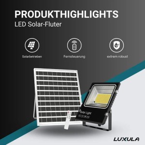 LUXULA Solar Fluter LED Dimmbar Fernbedienung 700lm 6500K Kaltweiß IP66 Außenstrahler Autarke Beleuchtung