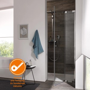 Dusch-Nischentür Brava mit Festteil, Chrom, Sondermaßanfertigung. Anschlag rechts.