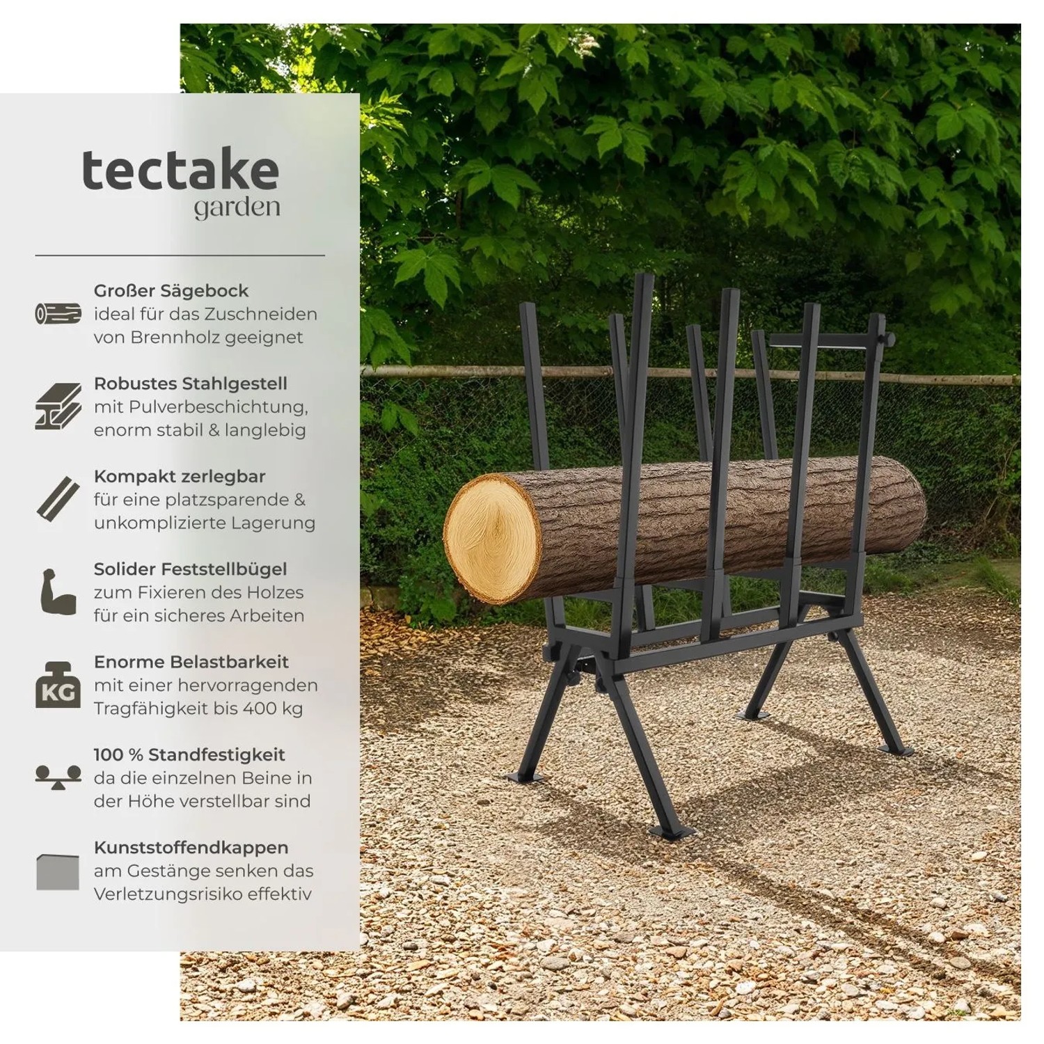 Tectake Holzsägebock Aus Lackiertem Stahl Mit Feststellbügel und Höhenverstellbaren Füßen 76 x 53 x 102 cm Schwarz_2