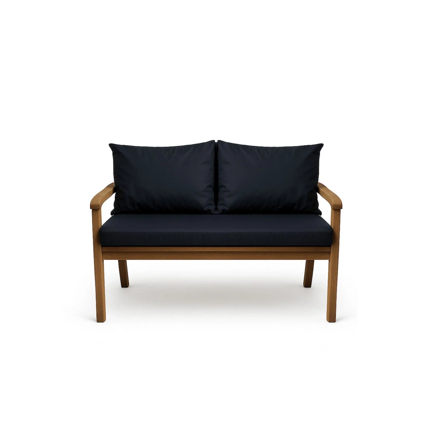 Marineblaues Sitzkissen-Set für 2-Sitzer Gartenbank, bestehend aus Sitz- und Rückenkissen.