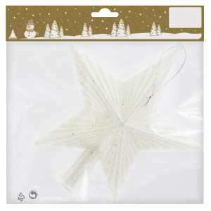Weiße Baumspitze Stern (18x19cm) aus Kunststoff, glitzernde Weihnachtsdekoration.