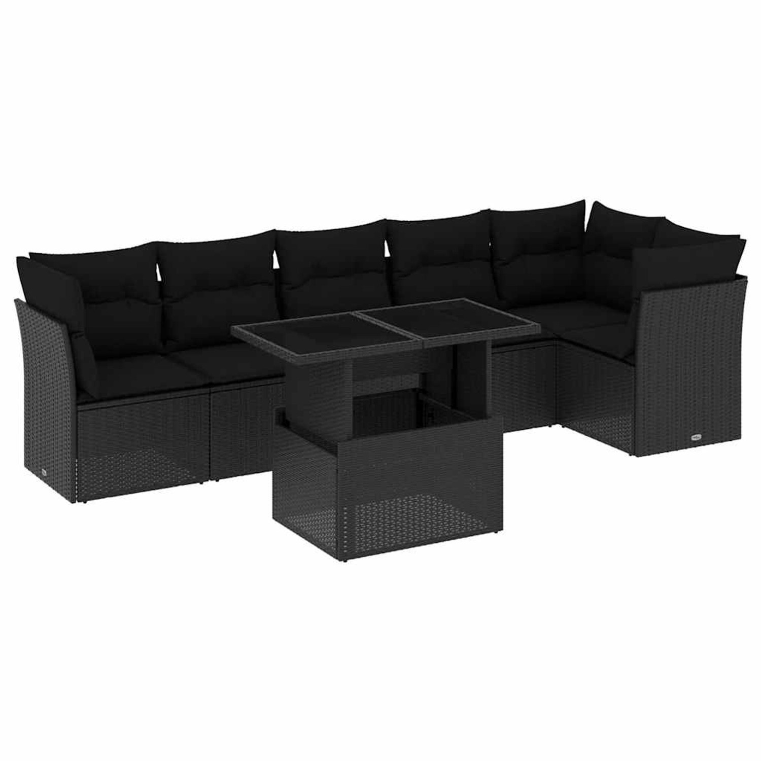 vidaXL 7-Tlg Garten-Sofagarnitur mit Kissen Schwarz Poly Rattan 3266595 günstig online kaufen