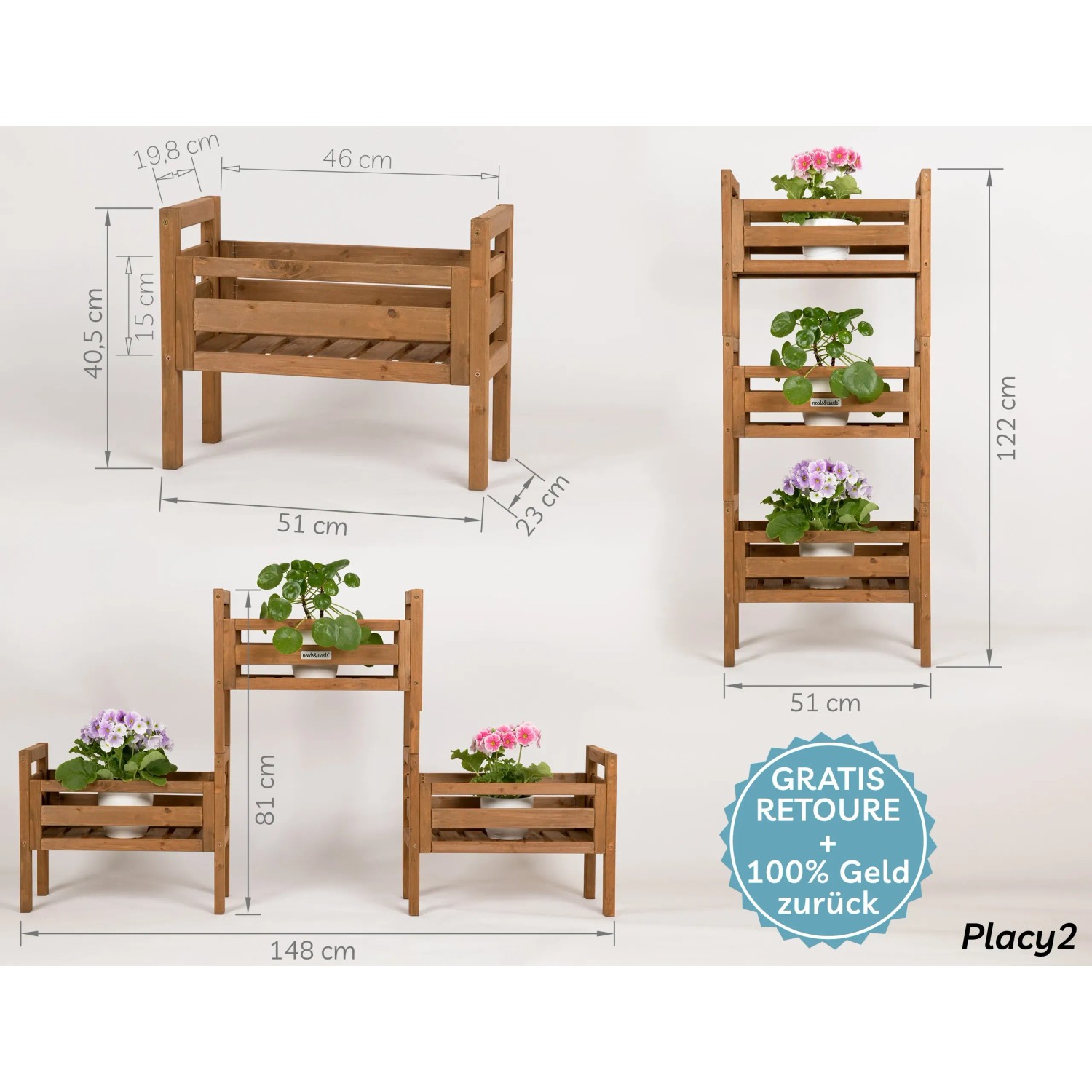 needs&wants Placy2: Pflanzenständer aus Holz, variabel aufbaubar als Regal oder Pyramide.
