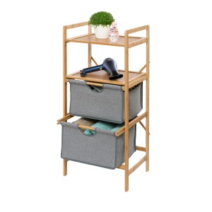 Wenko Standregal Bahari mit 2 grauen Körben aus Bambus und 2 Ablagen.