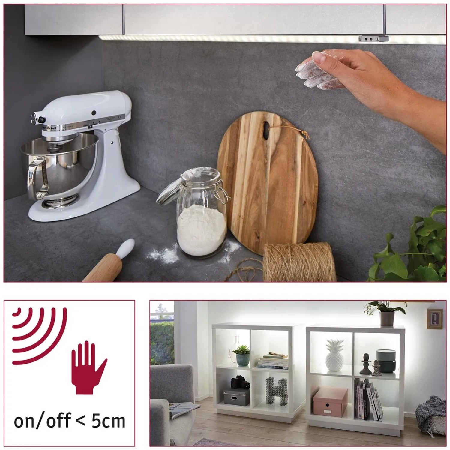 Paulmann LED-PIR Sensor in Silber, berührungslose Steuerung für LED-Streifen in Küche und Wohnraum.