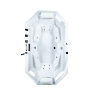 Basera® Bora Bora Whirlpool-Badewanne, Podest-Version, 200x115cm, mit Düsen und Kopfstützen.