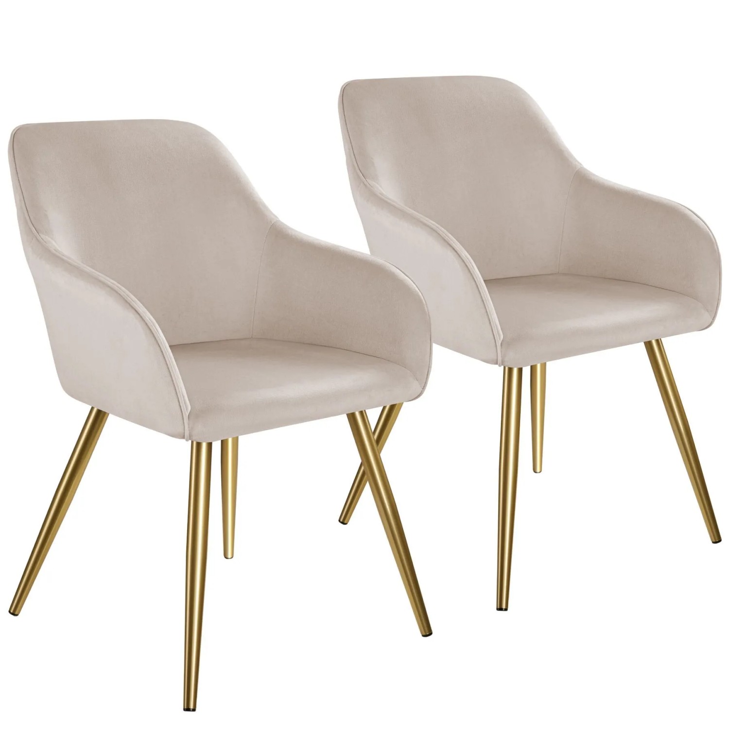 Tectake Esszimmerstuhl Marilyn Gepolstert  In Samtoptik Durchgehende Lehne 2Er Set 62 x 58 x 82 cm Taupe Gold