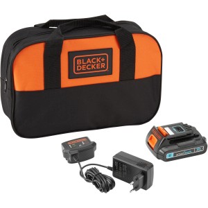 Black+Decker Akku-Starterkit 18V mit 2Ah Akku, Ladegerät und Tasche.