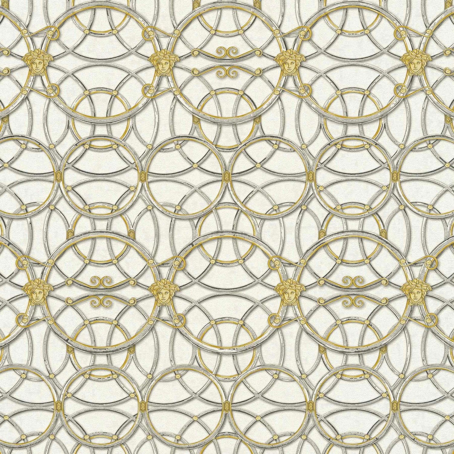 Bricoflor Medusa Tapete mit Ornament in Gold und Silber Edle Neobarock Tapete in Weiß Vinyl Vliestapete mit Nostalgie Muster für Schlafzimmer und Bad