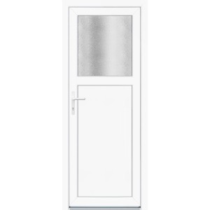 Weiße Panto Nebeneingangstür K301 mit Ornamentglas-Einsatz, DIN L.