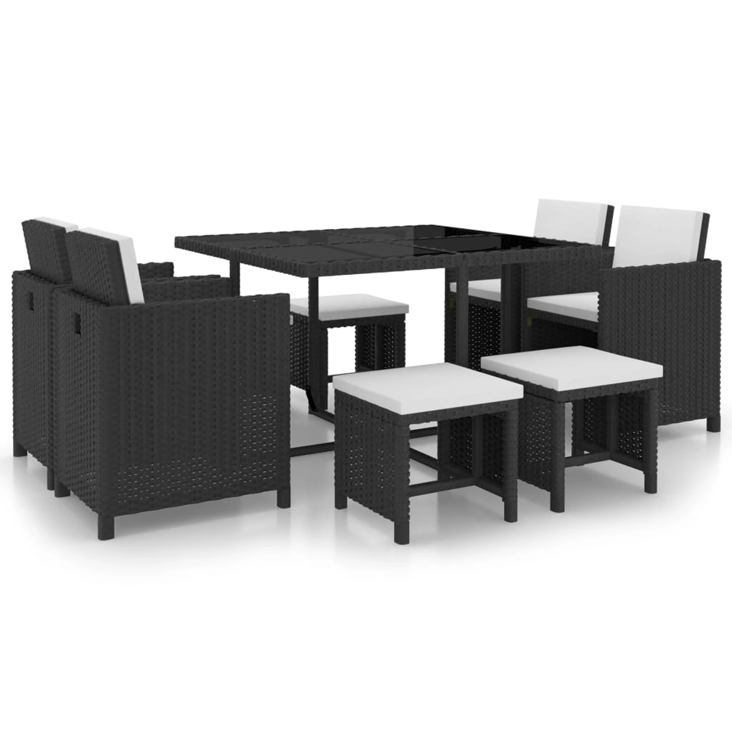 vidaXL 9-tlg Garten-Essgruppe mit Auflagen Poly Rattan Schwarz Modell 4