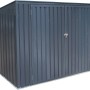 Graue Metall Mülltonnenbox für 3 Tonnen (je 240L), mit Doppeltür und Vorrichtung für Vorhängeschloss.