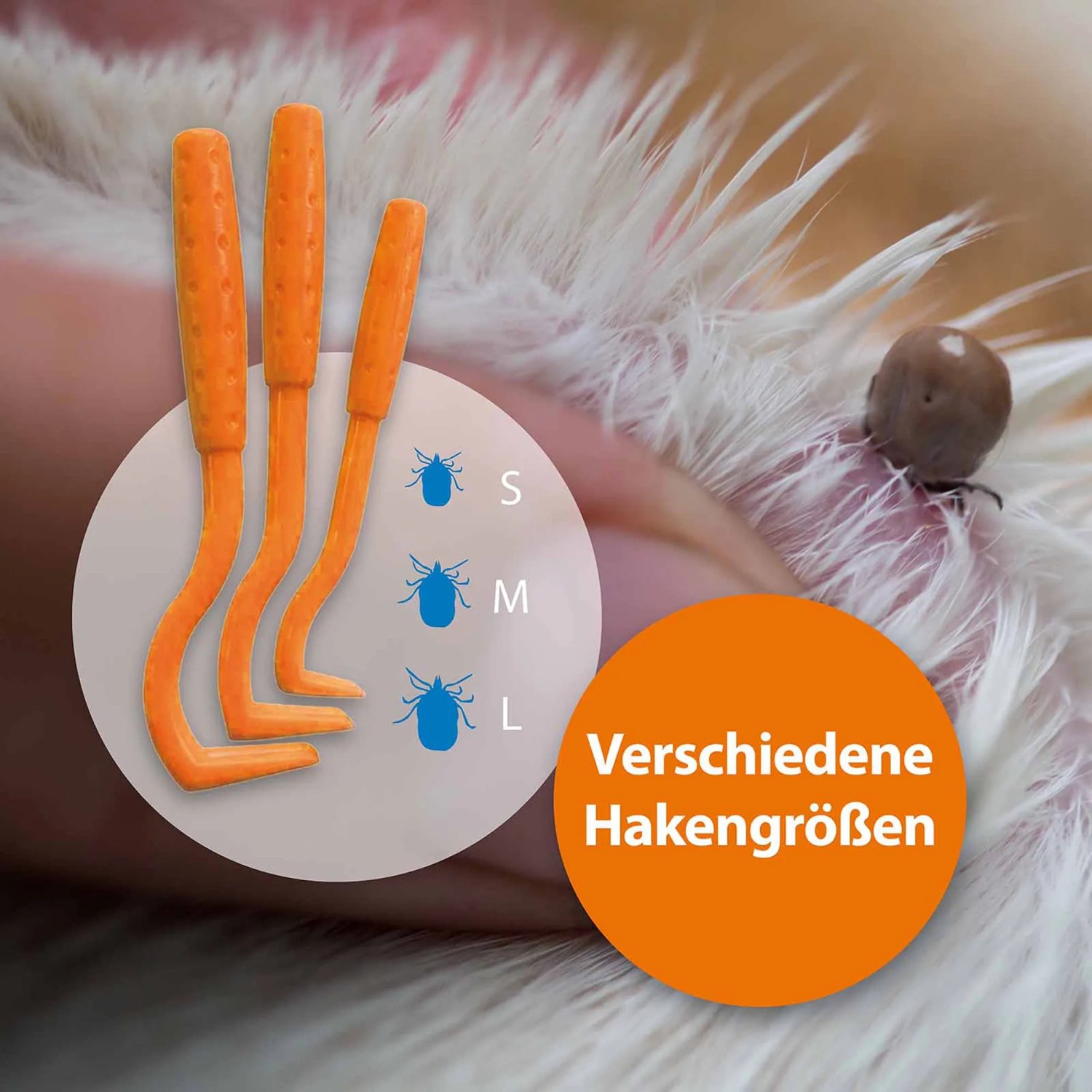 Ardap Zeckenhaken 3er-Set in Orange: Zeckenzange in verschiedenen Größen zur Zeckenentfernung bei Tieren.