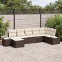 Braunes 7-teiliges vidaXL Garten-Sofa-Set aus Poly Rattan mit Kissen.