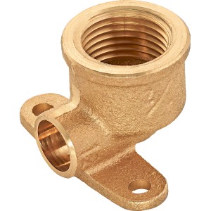 Löt-Übergangswinkel 34 mm aus Rotguss mit Wandscheibe für Heizung und Wasserinstallation.