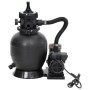 Schwarze vidaXL Pool-Sandfilteranlage mit Vorfilter und Pumpe.