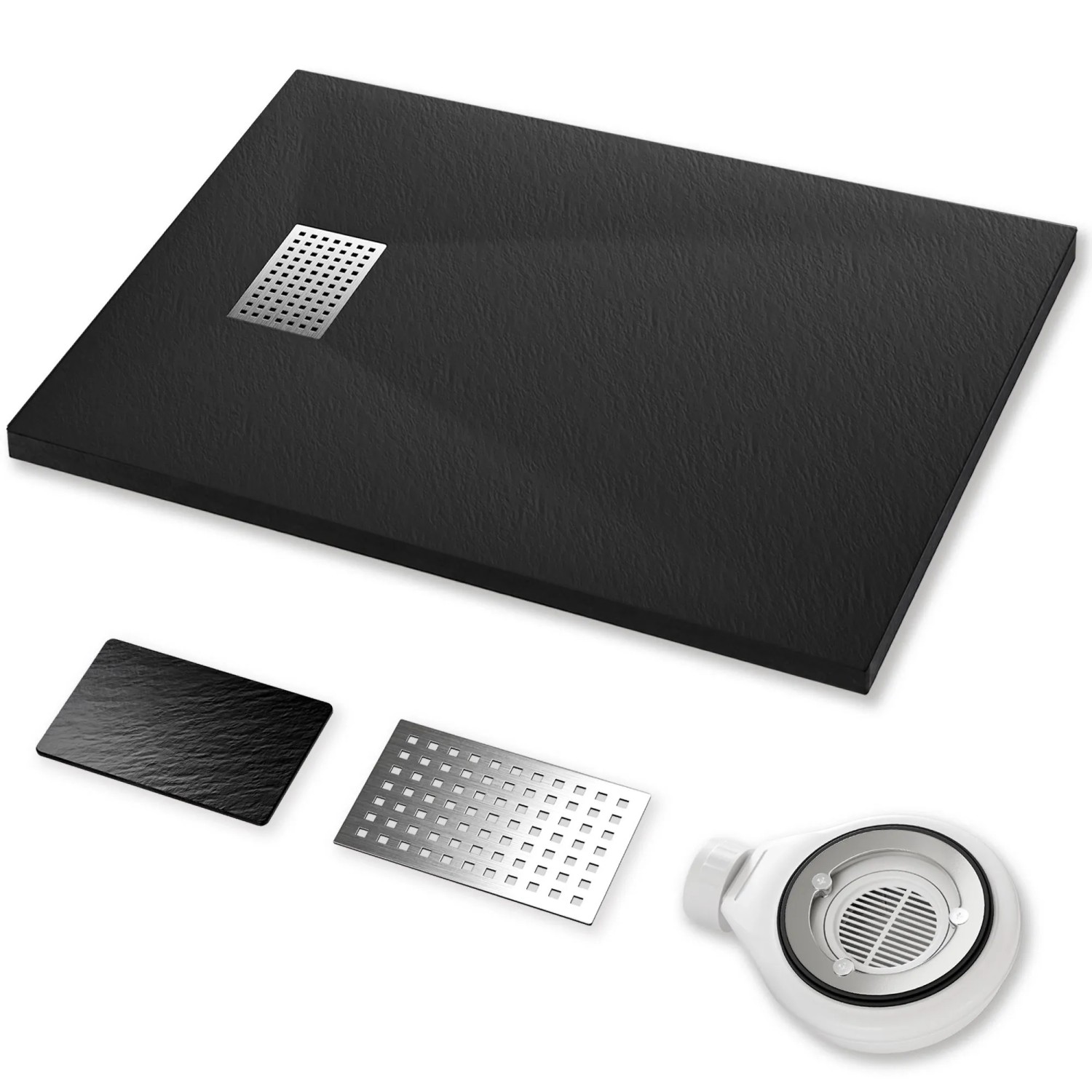 Dalsys Duschwanne 100x80cm mit Siphon Bodengleiche Dusche Schwarz