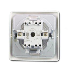 TEM EKONOMIK Taster, weiß, 250V 10A, Unterputz-Montage, Detailansicht der Rückseite.