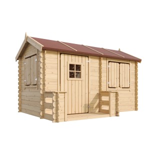 Timbela Kinderspielhaus Holz M503 2,63 m² mit Boden, Fensterläden und Tür