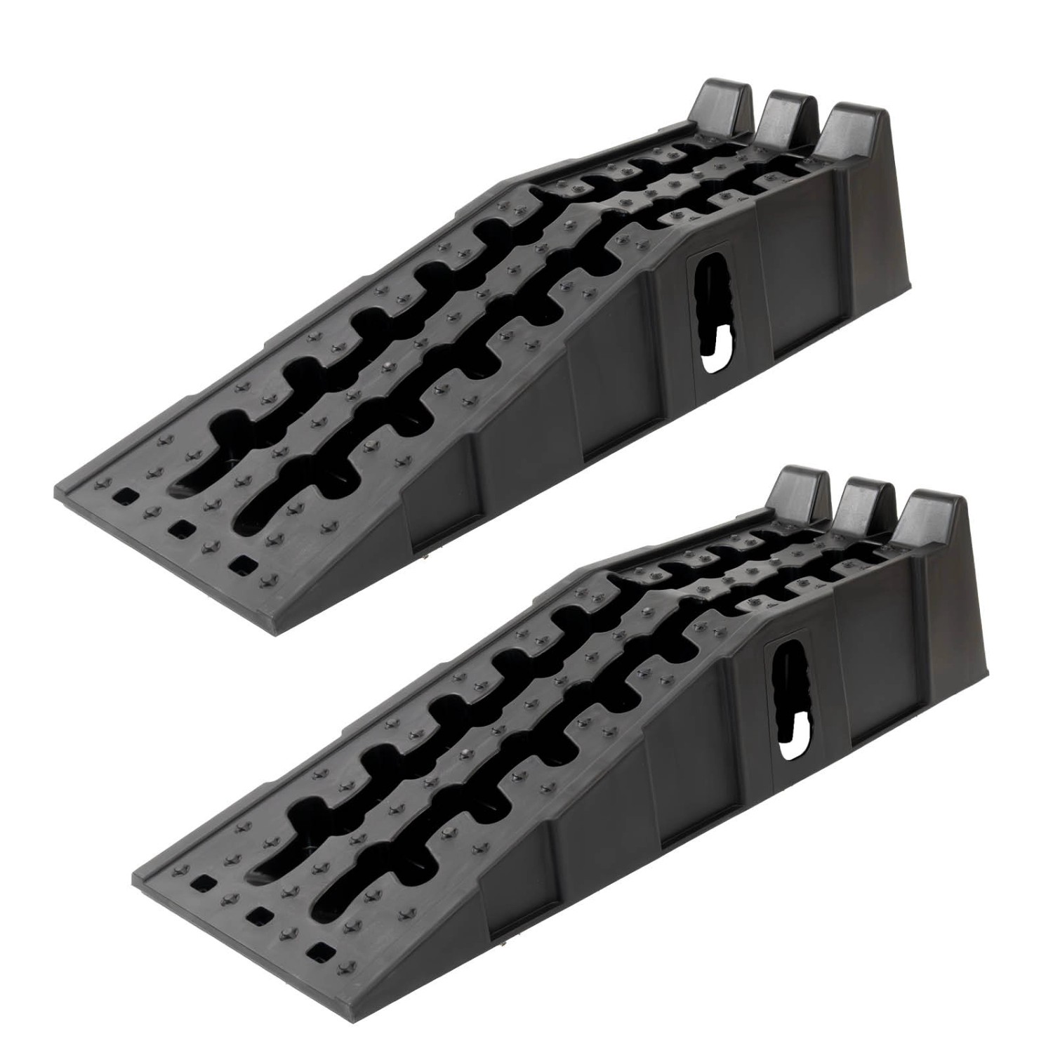 TRUTZHOLM 2x Auffahrrampe mit Überfahrstopper 90x30x21,5cm 5t Traglast Kunststoff Stapelbar