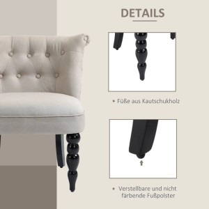 Detailansicht HOMCOM Relaxsessel: beiger Leinenbezug, getuftete Rückenlehne, schwarze Holzbeine, verstellbare Fußpolster.