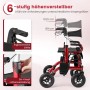 Roter 2-in-1 Rollator/Rollstuhl, 6-fach höhenverstellbar. Ergonomische Griffe, einfache Höhenverstellung.