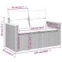 Graue 7-tlg. vidaXL Garten-Sofagarnitur aus Polyrattan mit Kissen, Maße eingezeichnet.