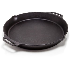 Schwarze Petromax Feuerpfanne FP40H-T aus Gusseisen, Ø 40 cm, mit zwei Henkeln. Ideal zum Grillen.