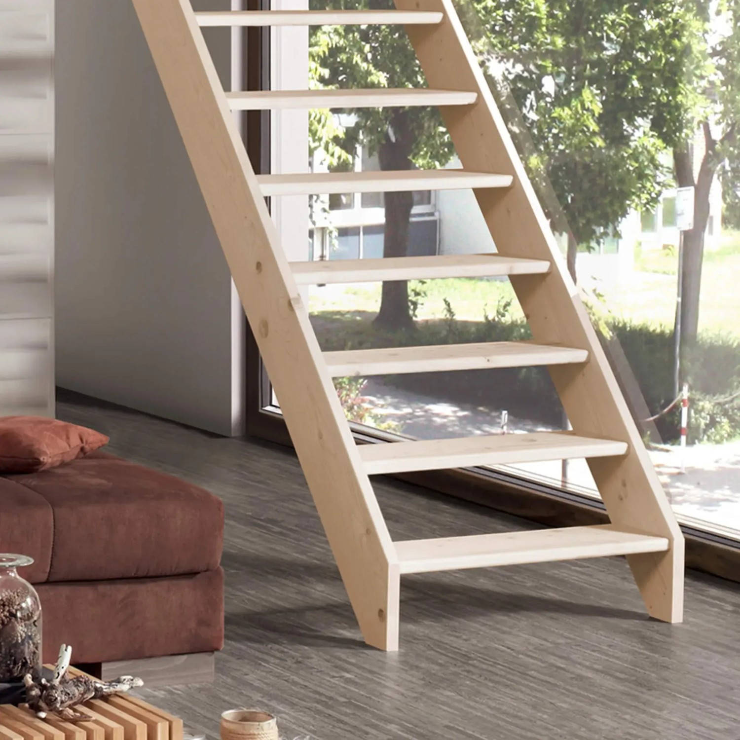 Treppen Intercon Holztreppe Casablanca Raumspartreppe Fichte Massiv Naturbelassen Gerade Mit 80 cm Treppenbreite Ohne Geländer Ohne Setzstufen_4