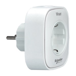 Schneider Electric Wiser Steckdose, weiße Smart Home Zwischensteckdose für Hausautomation.